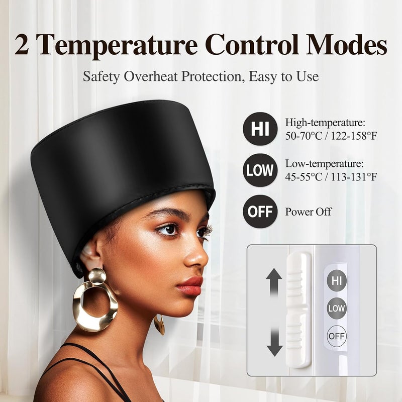 aopow Heated Electric Thermal Steamer Cap for Natural Black Afro Hair - Hot Spa Treatment Hat with Temperature Control for Deep Conditioning at Home - Black - Image 4